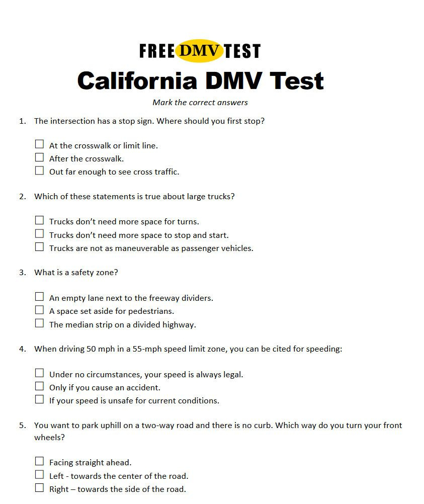 Pin Page inside Printable Dmv Practice Test With Answers California