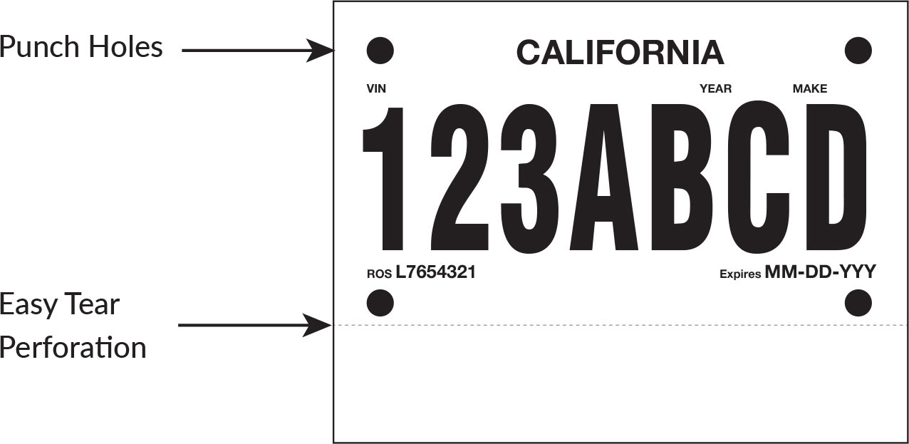 Poliprint Single Perf Temporary License Plate Paper | Bpi Custom Printing pertaining to Printable Cali Temp Tag