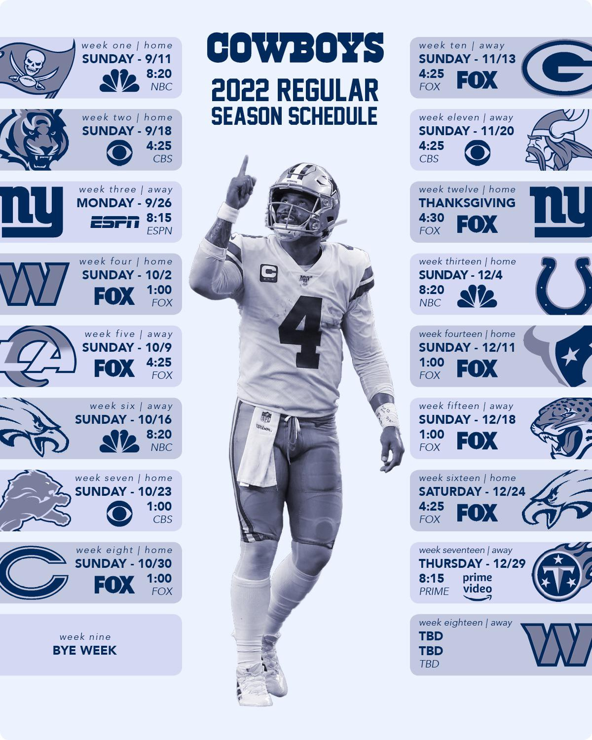 Printable 2022 Regular Season Schedule : R/Cowboys throughout Dallas Cowboys Schedule Printable