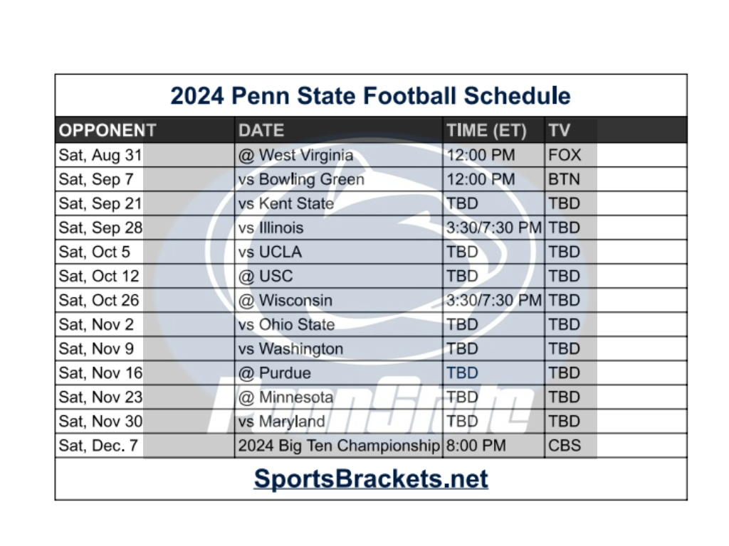 Printable 2024 Penn State Football Schedule; Matchups And Tv inside Penn State Football Schedule 2024 Printable