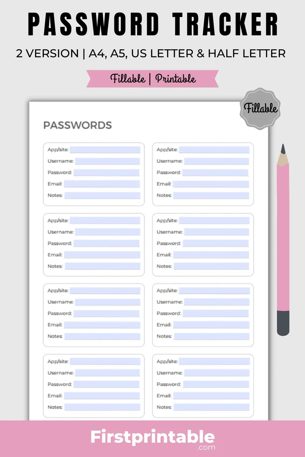 Printable And Fillable Password Tracker | 2 Version within Printable Password Log App