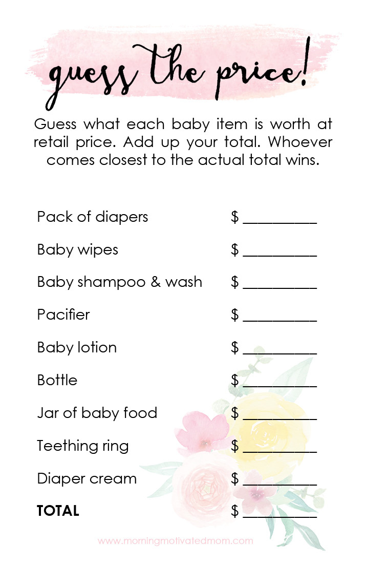 Printable Baby Shower Game: Guess The Price – Morning Motivated Mom for Baby Shower Games Printable