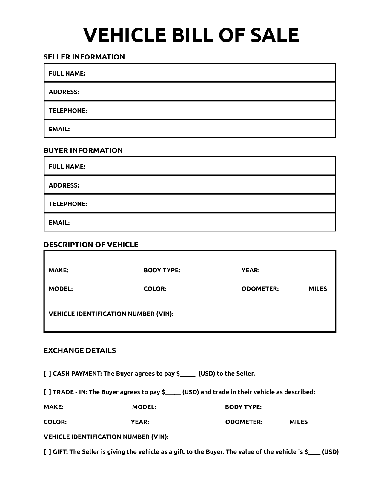 Printable Bill Of Sale For Vehicle - World Of Printables intended for Automotive Bill of Sale Printable