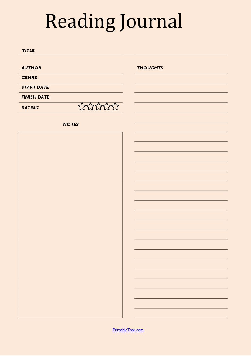 Printable Blank Reading Log Template Pdf | Reading Tracker with regard to Book Journal Pages Printable