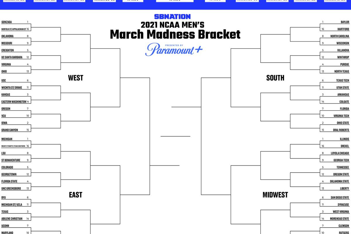 Printable Bracket 2021: Fill Out Your Men&amp;#039;S March Madness Picks intended for March Madness Printable Bracket