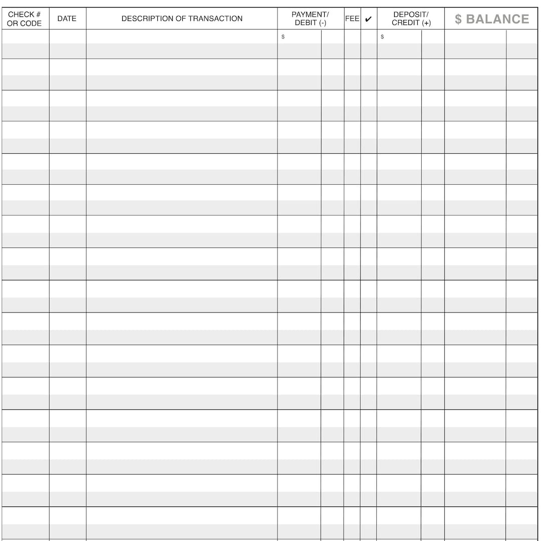 Printable Checkbook Register, Pdf File, Prints On 8 1/2 X 11 Inch within Free Check Register Printable