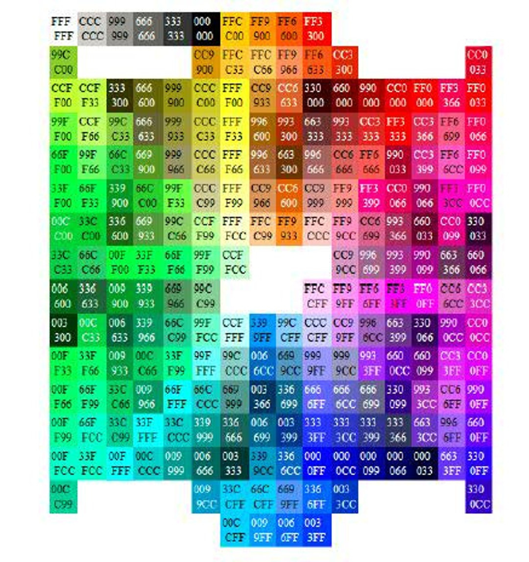 Printable Color Chart With Hex Values - Etsy within Printable Hex Code Chart