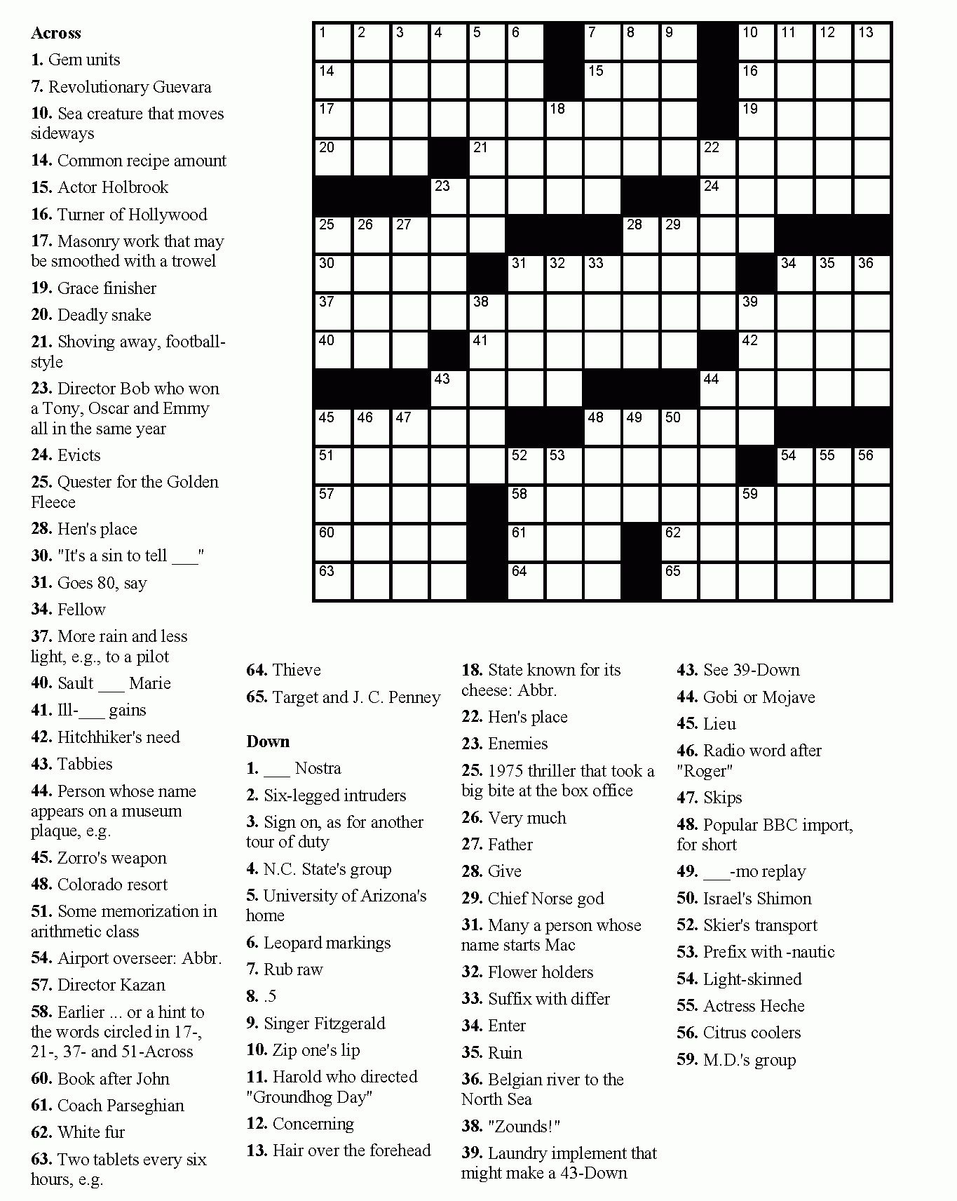 Printable Crossword Puzzles For Adults Easy inside Free Printable Crossword Puzzles For Adults