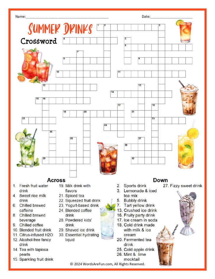 Printable Crossword Puzzles For Adults