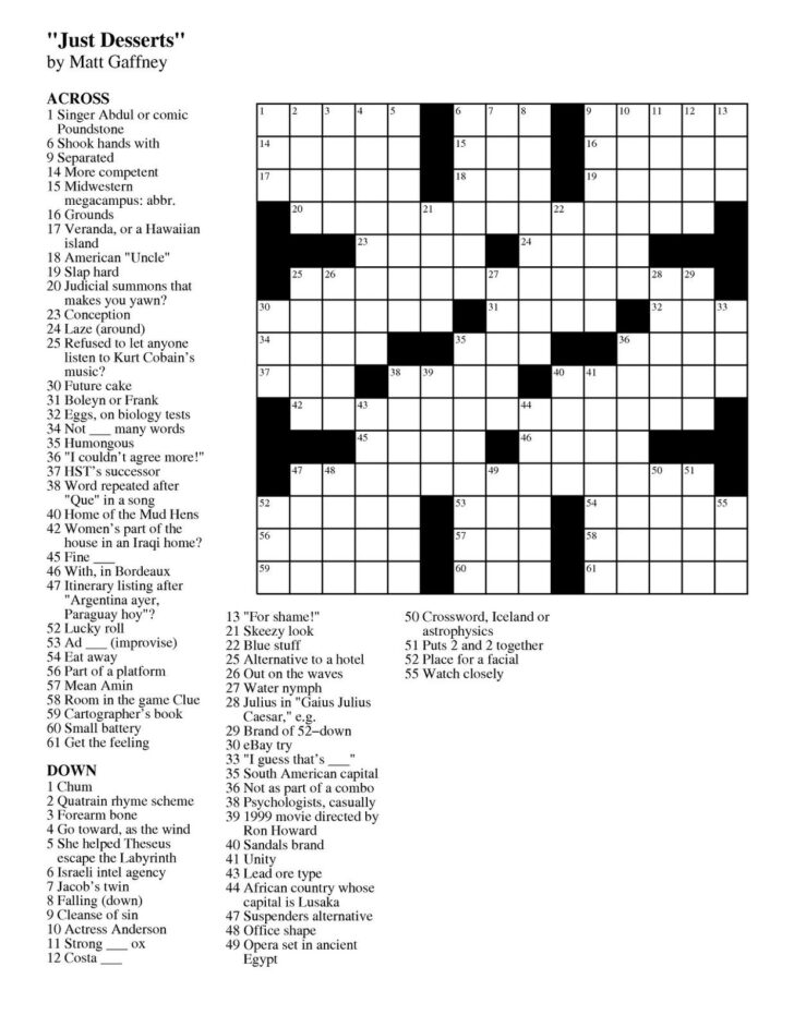 Free Daily Printable Crossword Puzzles