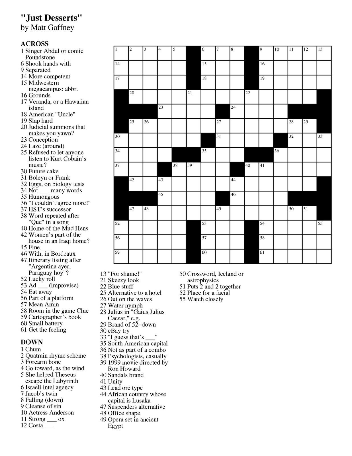 Printable Crossword Puzzles Newspaper inside Free Daily Printable Crossword Puzzles