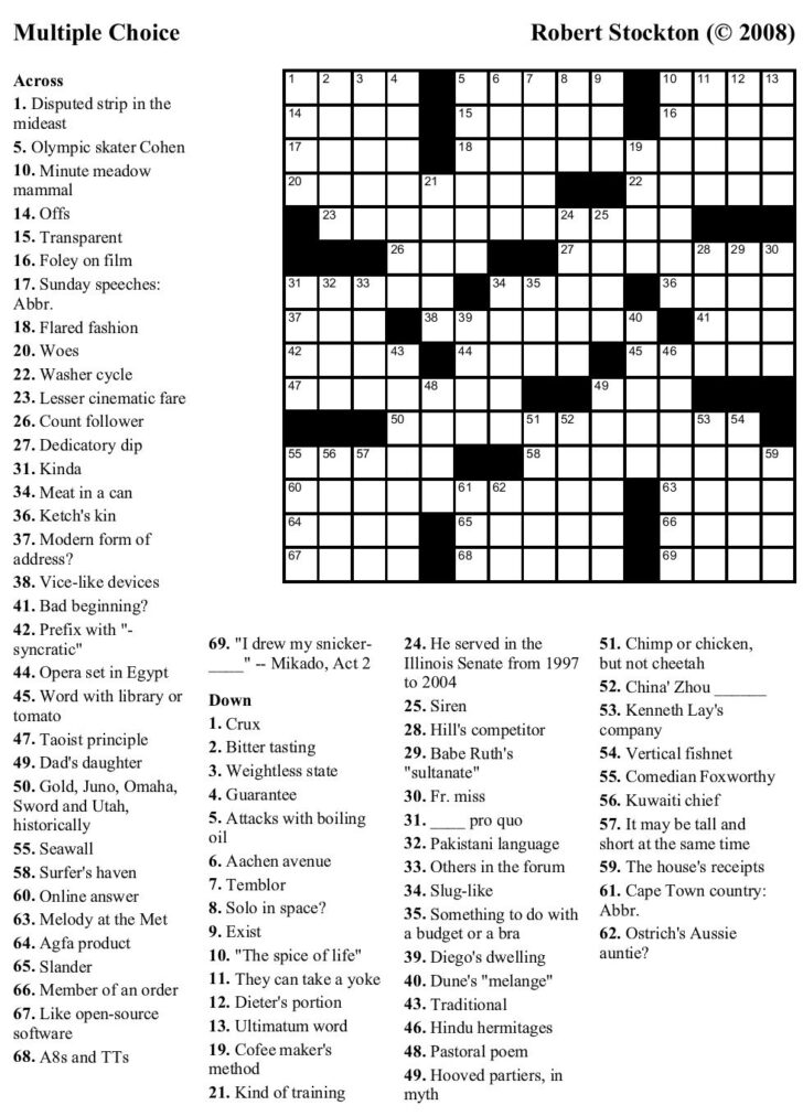 Free Crossword Puzzles Printable