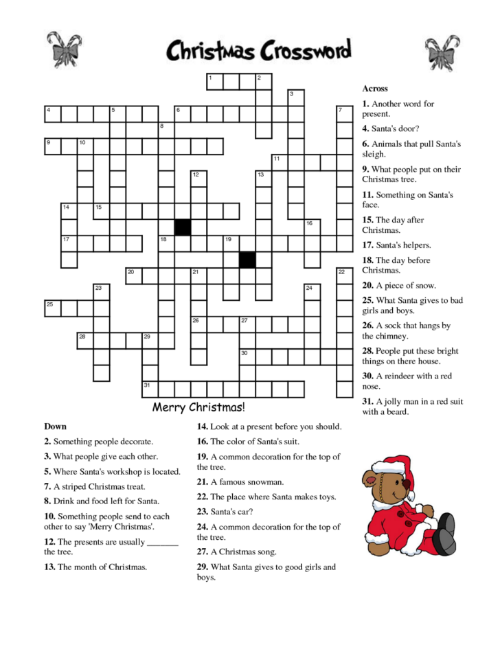 Christmas Crossword Puzzles Printable