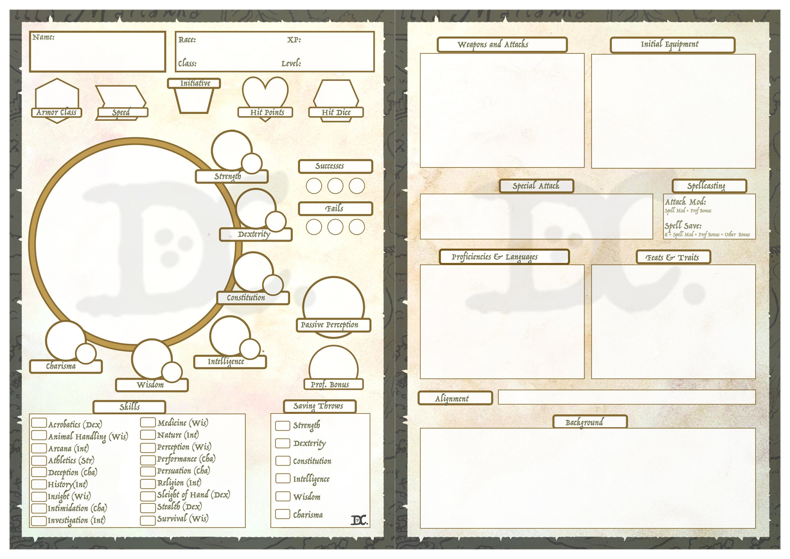 Printable Custom Character Sheet And Adventurer&amp;#039;S Journal D&amp;amp;D 5E inside Dnd Printable Character Sheets