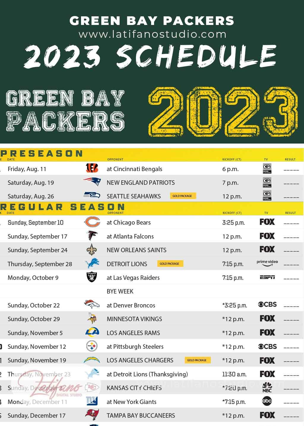 Printable Green Bay Packers 2023 Schedule - Free Green Bay Packers for Green Bay Packers Printable Schedule