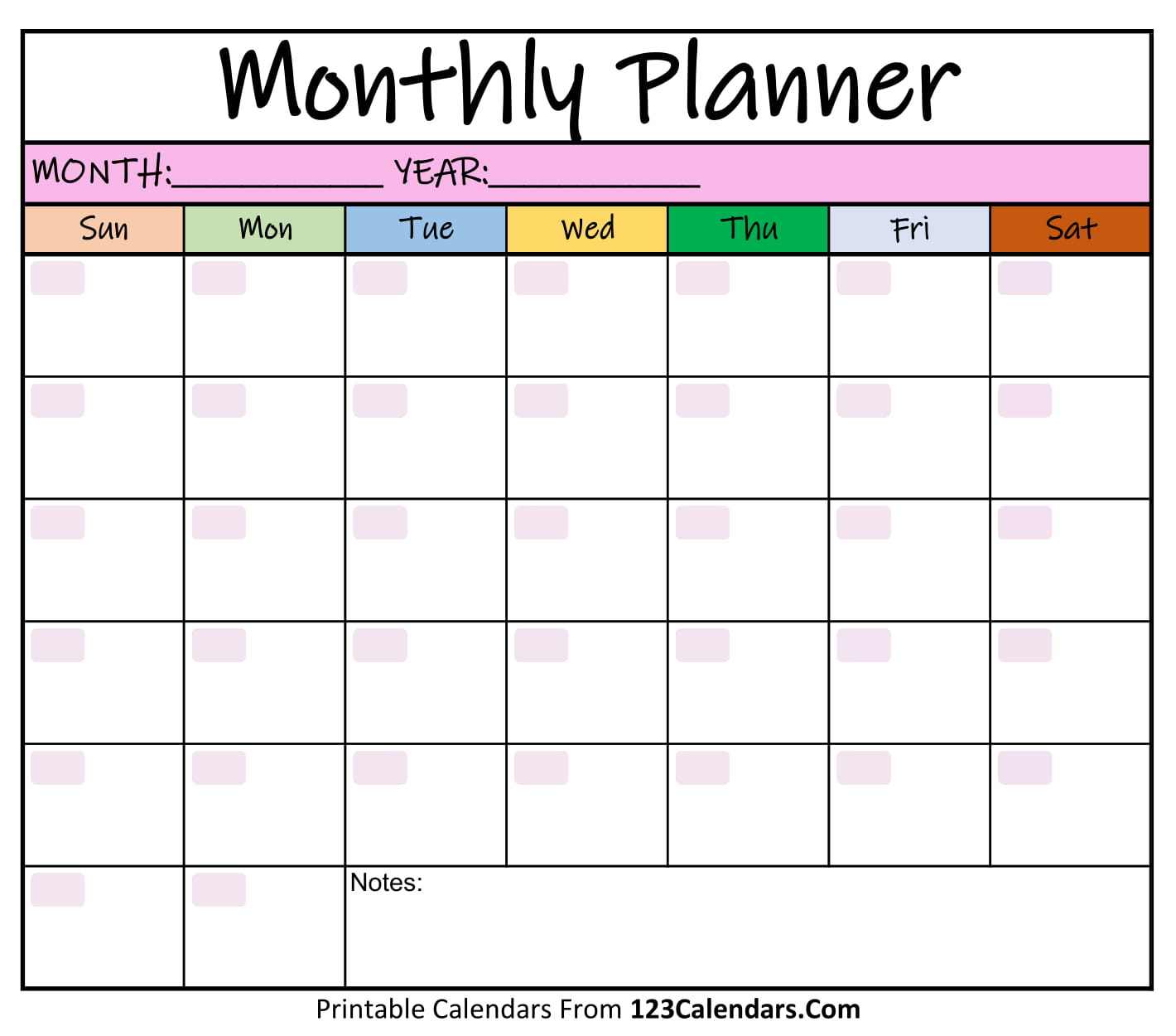 Printable Monthly Planner Templates | 123Calendars for Printable Calendars By Month