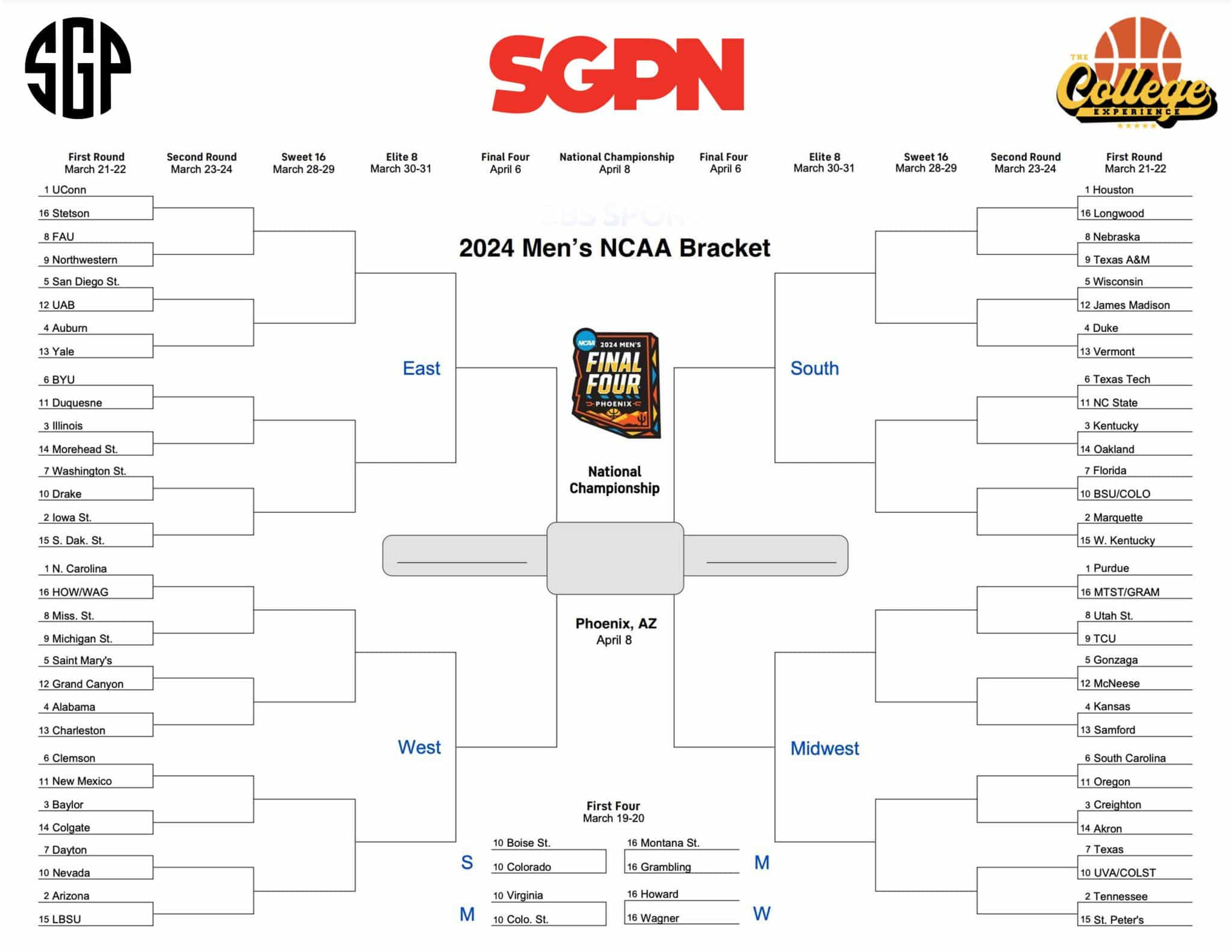 Printable Ncaa Tournament Bracket: 2024 March Madness Blank Pdf in Ncaa Tournament Brackets Printable