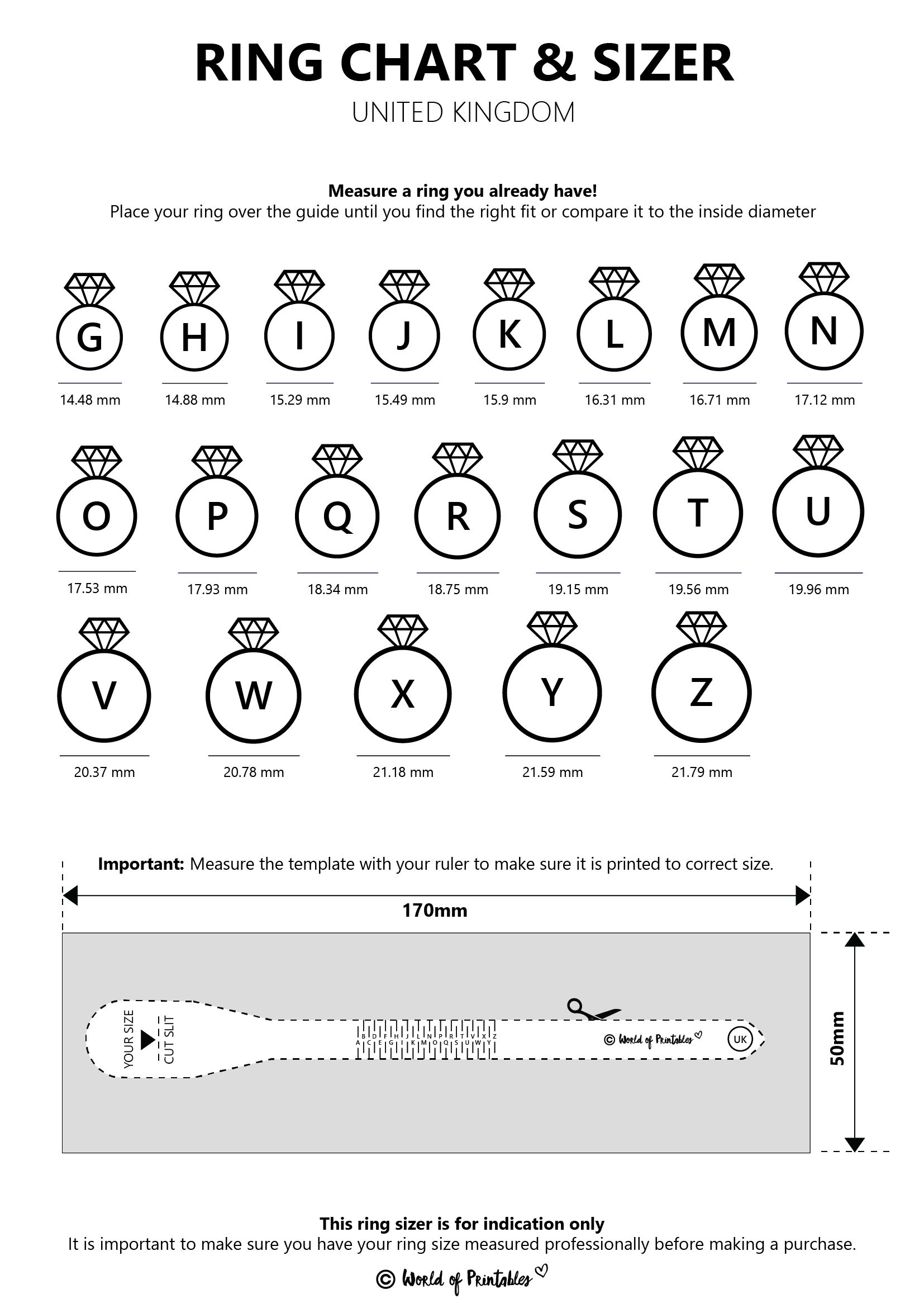 Printable Ring Size Chart - Find Your Ring Size Easy - World Of for Printable Ring Size Chart