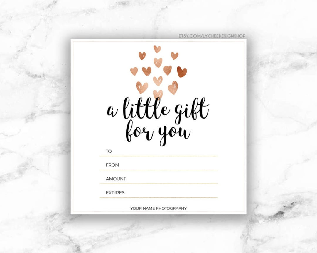 Printable Rose Gold Hearts Gift Certificate Template Editable Gift for Gift Card Template Printable