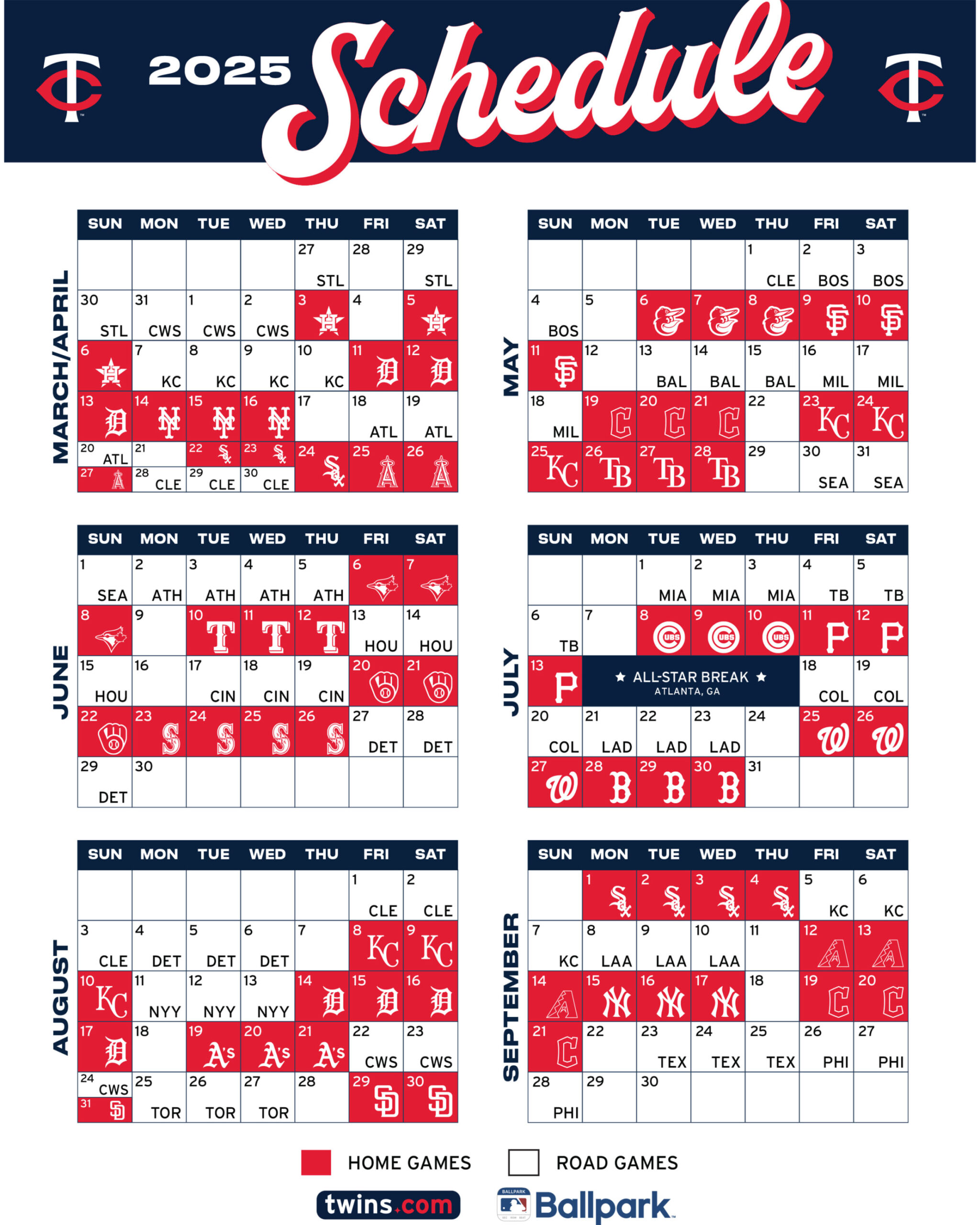 Printable Schedule | Minnesota Twins with Red Sox Schedule 2024 Printable