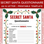 Printable Secret Santa Questionnaire For Christmas Gift Exchange Inside Secret Santa Template Printable