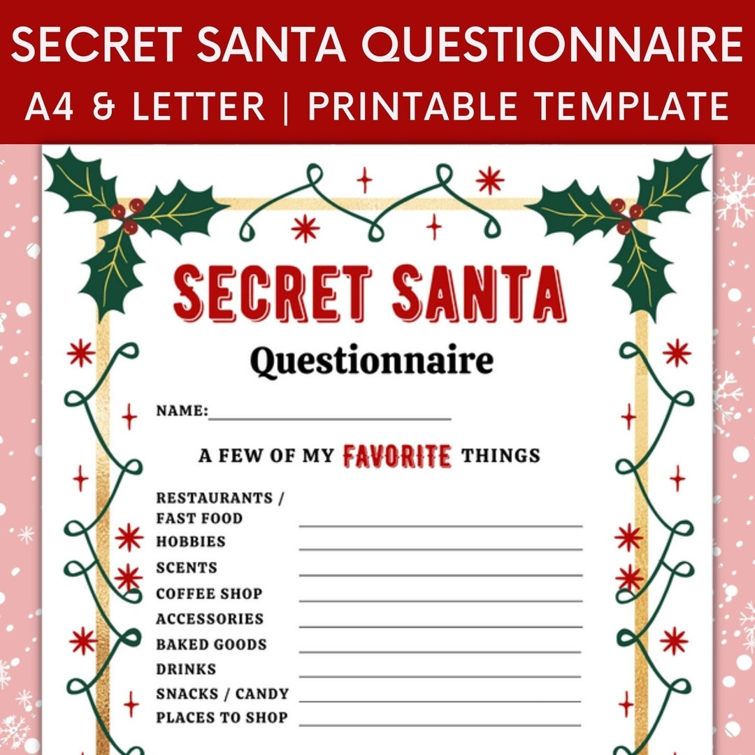 Printable Secret Santa Questionnaire For Christmas Gift Exchange inside Secret Santa Template Printable