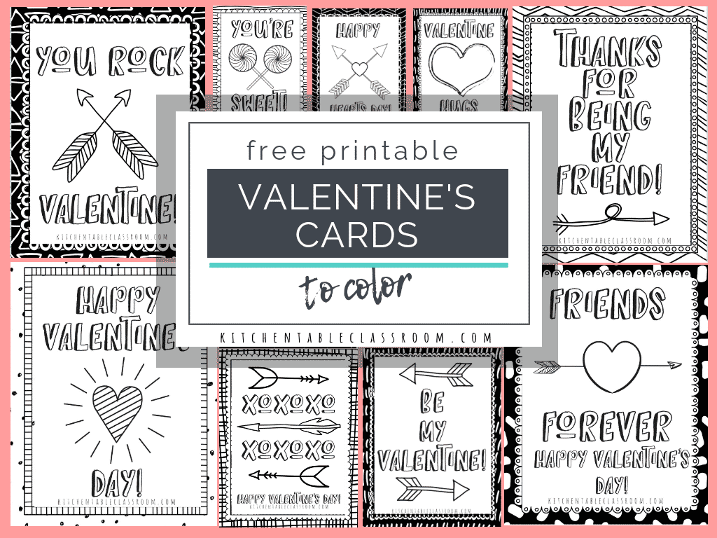 Printable Valentine Cards To Color - The Kitchen Table Classroom intended for Free Valentines Cards Printable