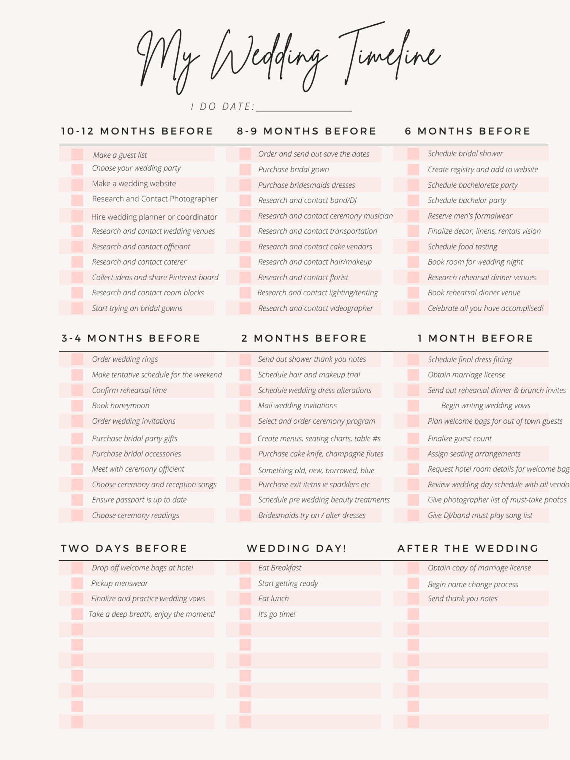 Printable Wedding Planner For Download, Wedding Planning Timeline within Printable Wedding Planning Checklist