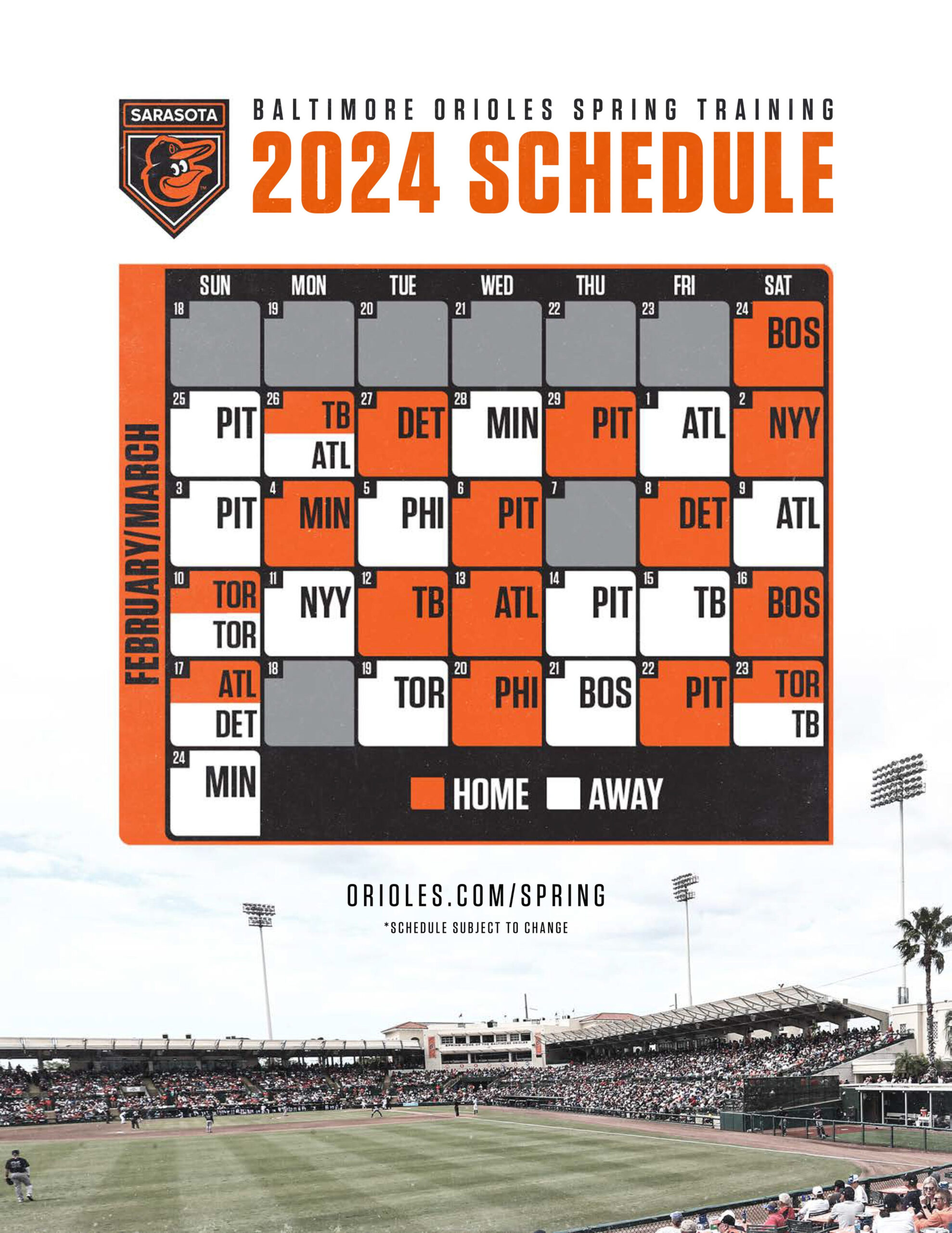 Rays, Braves, Orioles, Pirates 2024 Spring Training Schedules inside Orioles Schedule 2024 Printable