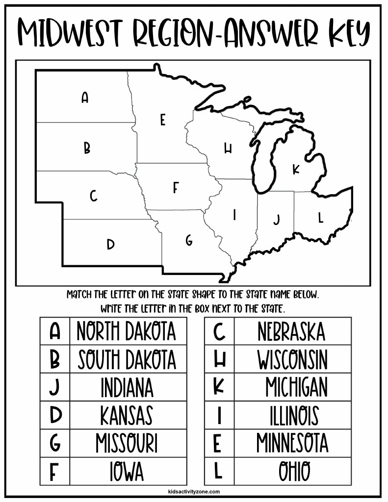 Regions Of The United States Worksheets - Kids Activity Zone in Printable United States Midwest