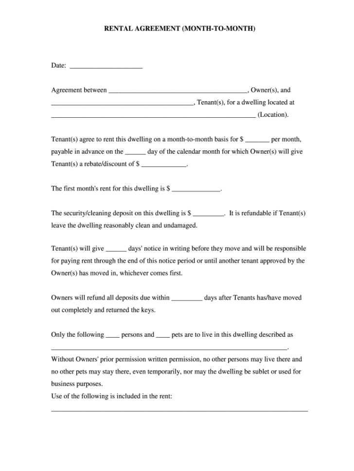 Free Printable Basic Rental Agreement Fillable