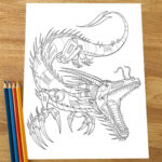 Robot Dragon Coloring Page Downloadable Pdf File   Etsy Intended For Free Printable Dragon Robot