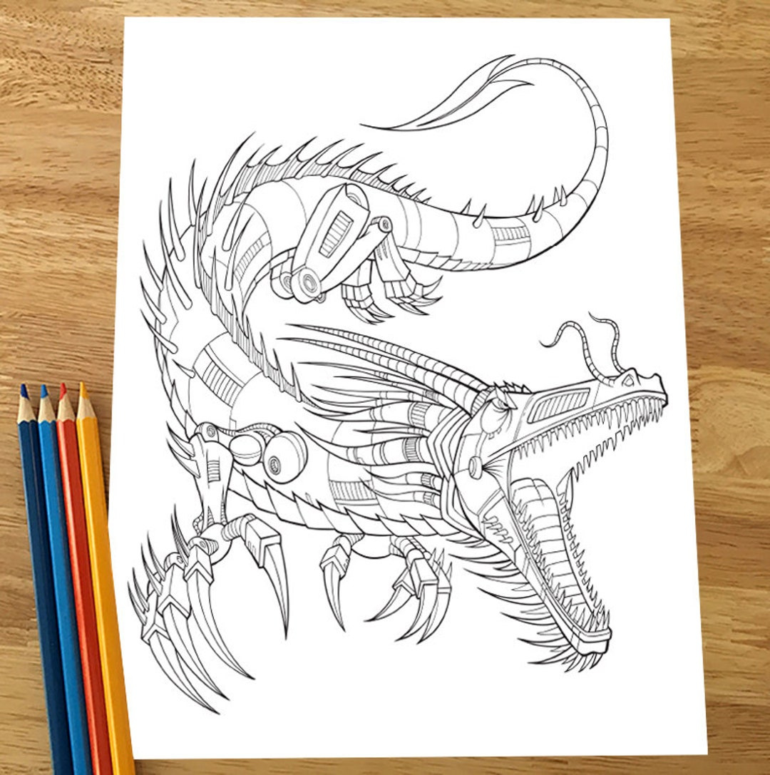 Robot Dragon Coloring Page Downloadable Pdf File - Etsy intended for Free Printable Dragon Robot