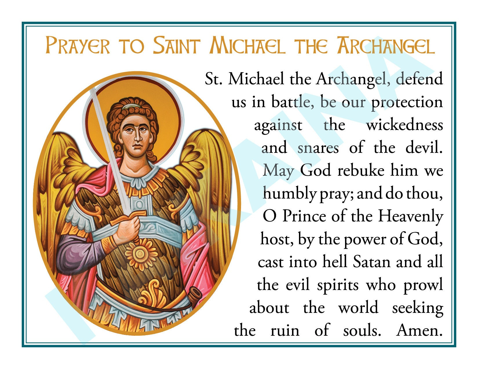 Saint Michael The Archangel Downloadable And Printable Prayer Card 4-Up A Page - Catholic Prayer Card with regard to St Michael the Archangel Prayer Printable