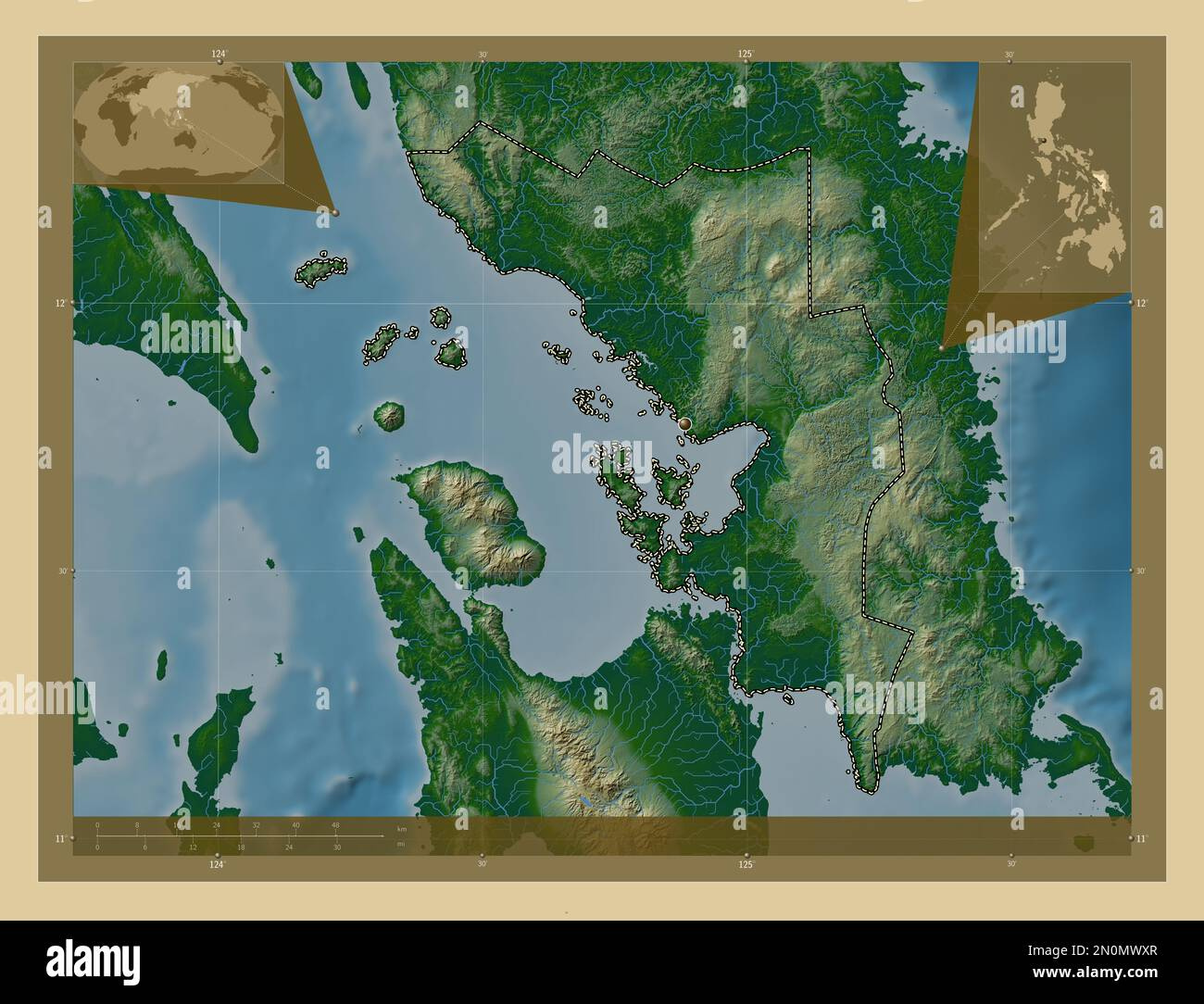 Samar, Province Of Philippines. Colored Elevation Map With Lakes for Printable Samar Map Philippines