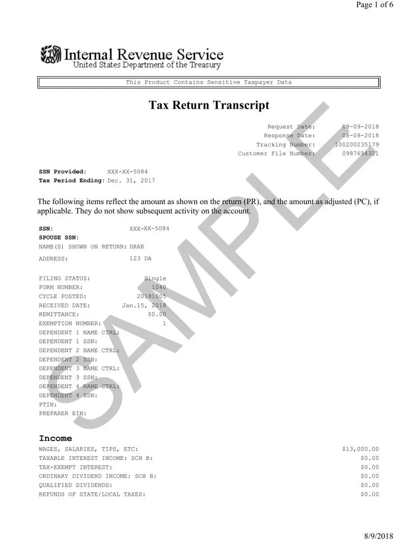 Sample Tax Return Transcript ≡ Fill Out Printable Pdf Forms Online in Free Printable Tax Transcript