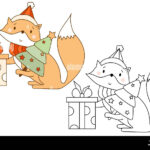 Santa Fox With Christmas Tree And Big Gift Box. Set Of 2 Drawings With Regard To Printable Drawingscolor