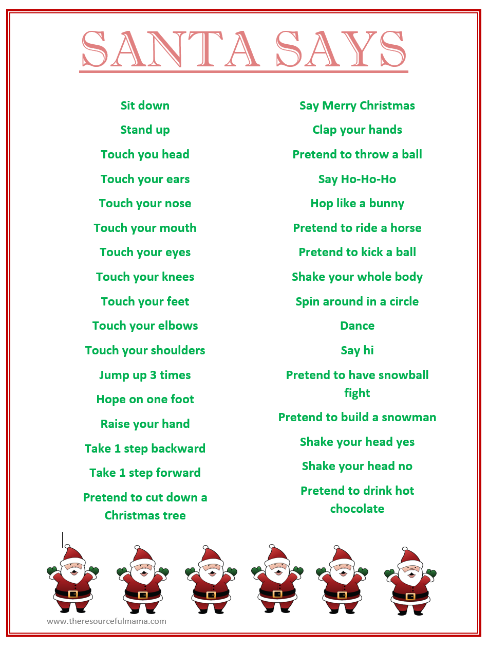 Santa Says Game For Christmas Parties {Free Printable} - The in Christmas Games Free Printable