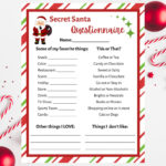 Secret Santa Questionnaire Printable. Secret Santa Form. Secret In Secret Santa Template Printable