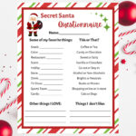 Secret Santa Questionnaire Printable. Secret Santa Form. Secret Inside Secret Santa Questionnaire Printable