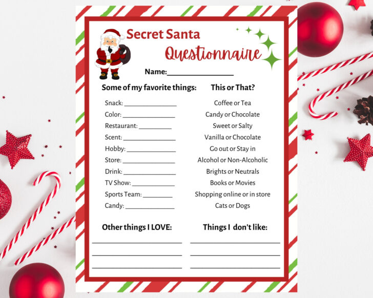 Secret Santa Questionnaire Printable