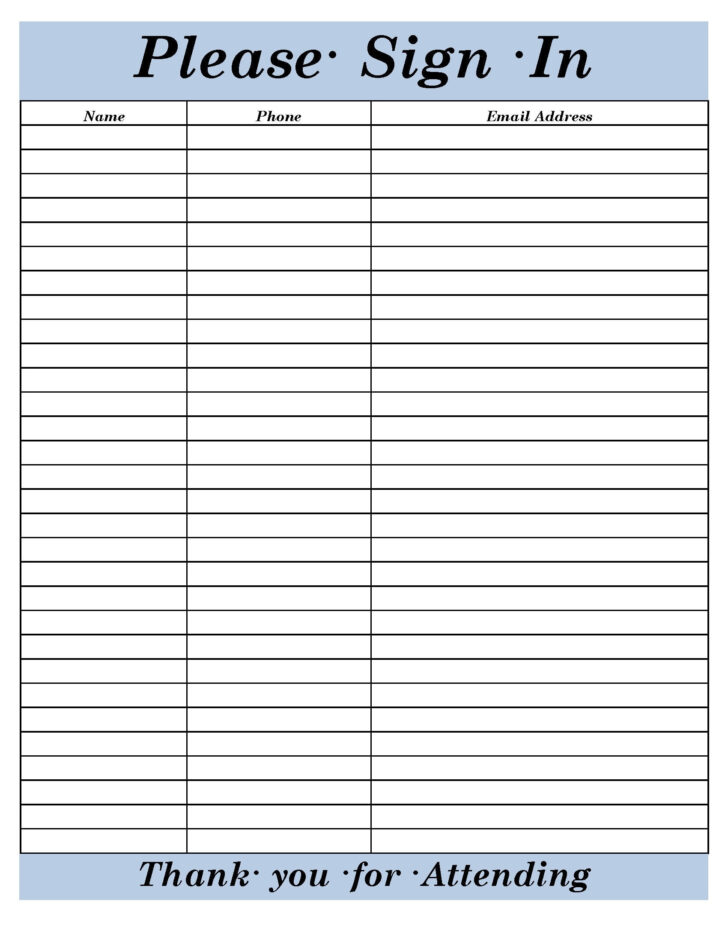 Printable Sign in Sheets