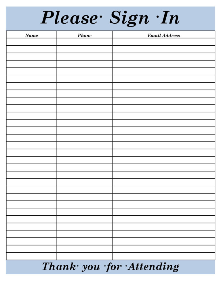 Printable Mail Sign In Printable Sign in Sheet | FREE Printables