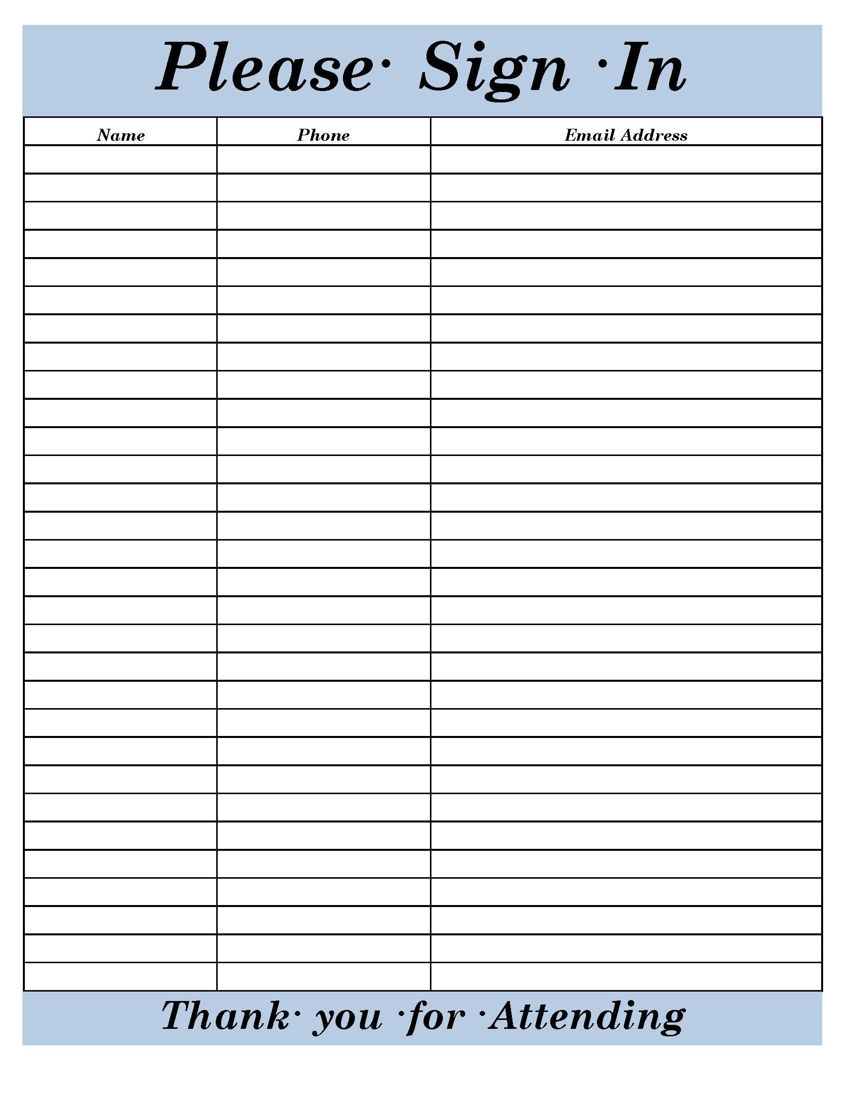 Sign In Sheet ,Template, Versatile Printable And Editable, Client intended for Printable Sign in Sheet