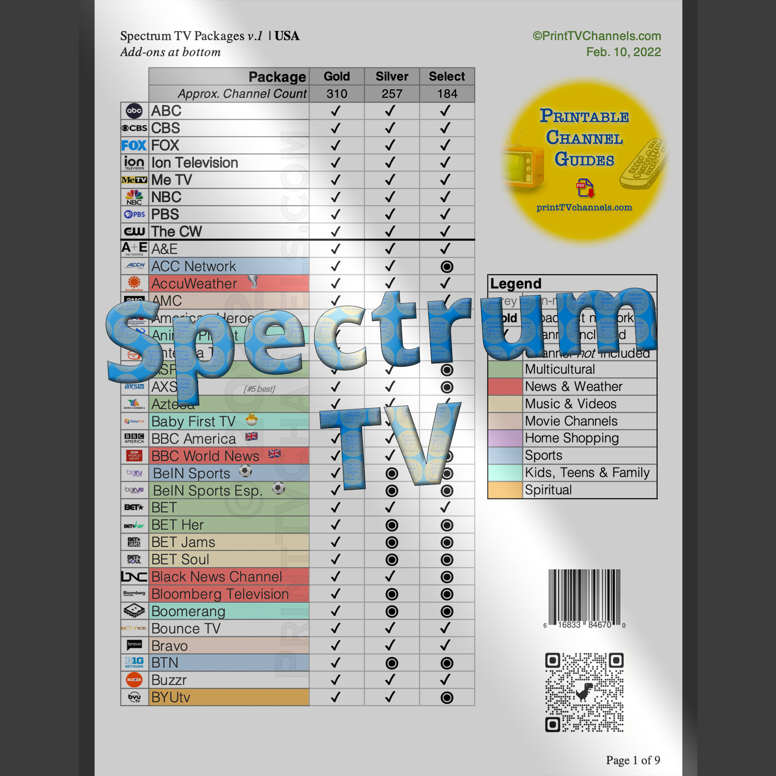 Spectrum Tv Packages Comparison | Master List | Channel Lineups with Printable Spectrum Tv Packages Channel List