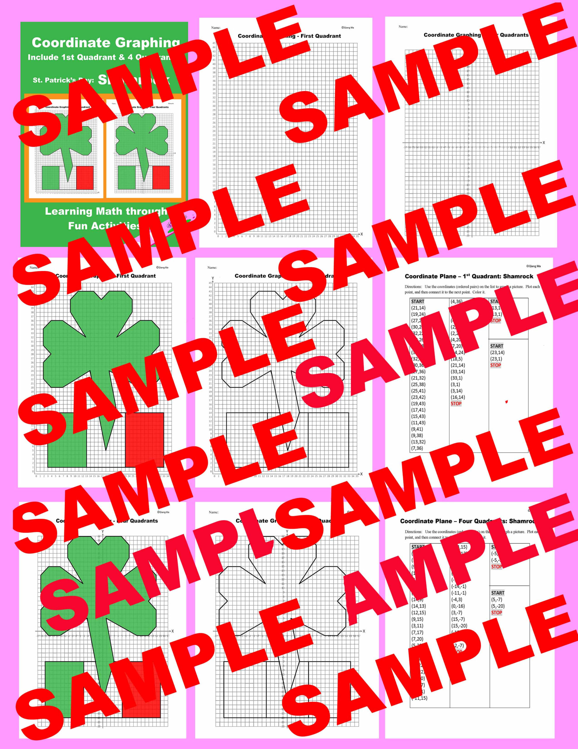 St. Patrick&amp;#039;S Day Coordinate Plane Graphing Picture- Shamrock throughout Coordinate Plane Shamrock Graph Printable