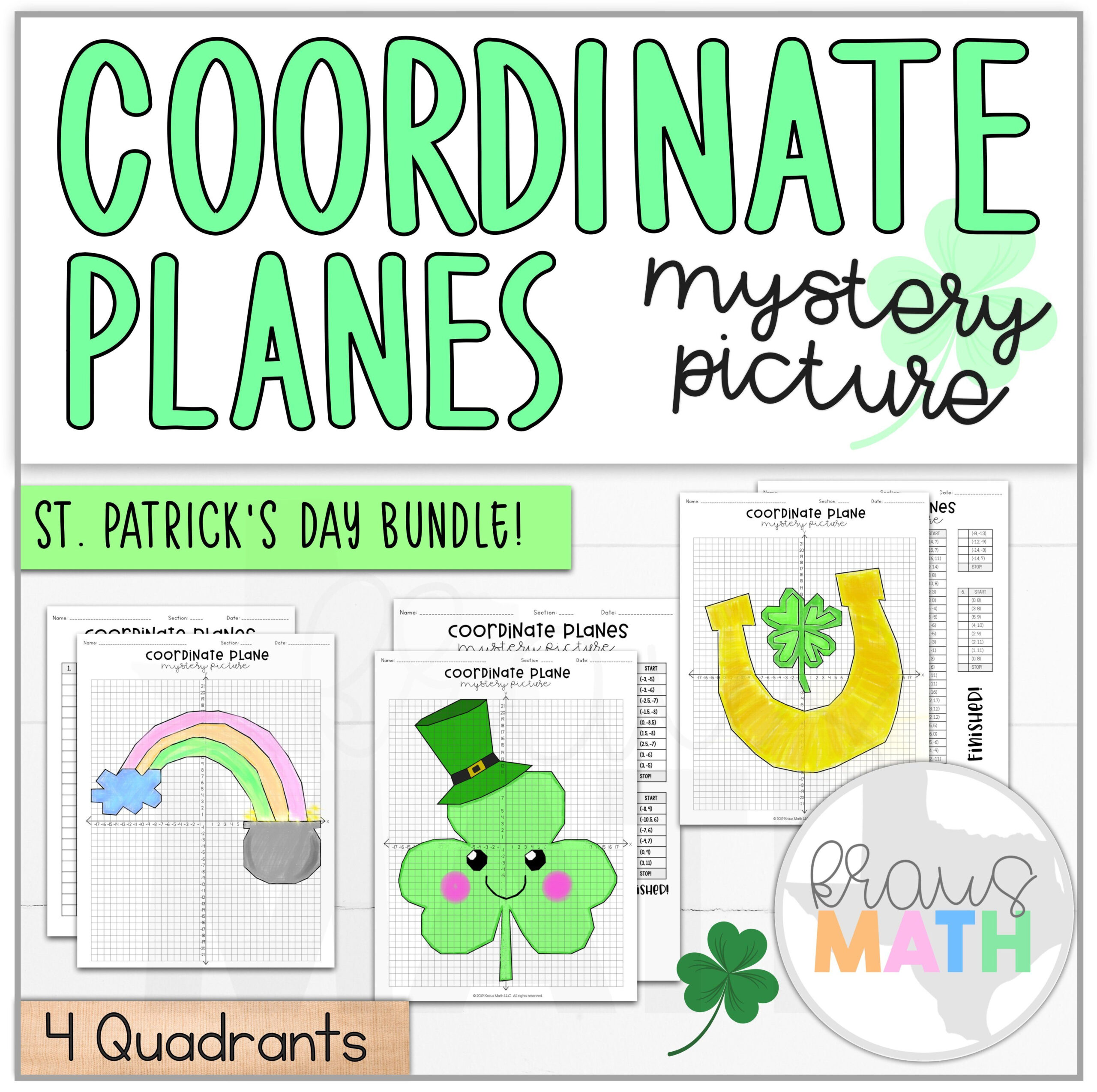 St. Patrick&amp;#039;S Day Coordinate Plane Mystery Picture Bundle! (1St with Coordinate Plane Shamrock Graph Printable