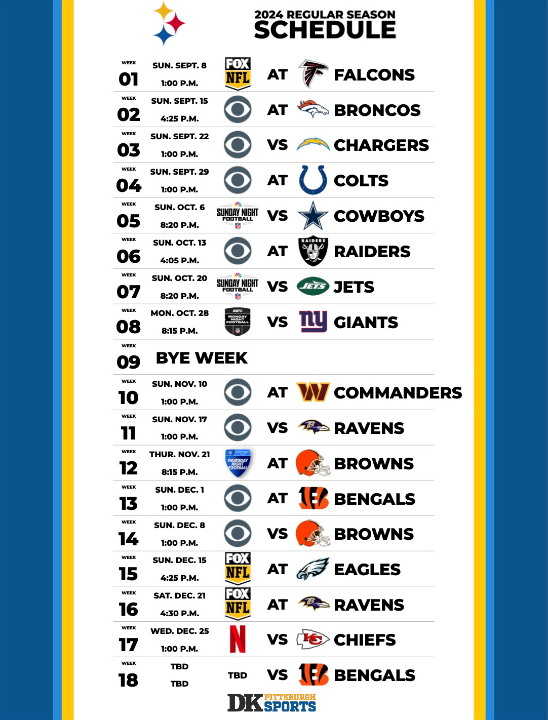 Steelers 2024 Schedule Released throughout Steelers 2024 Schedule Printable