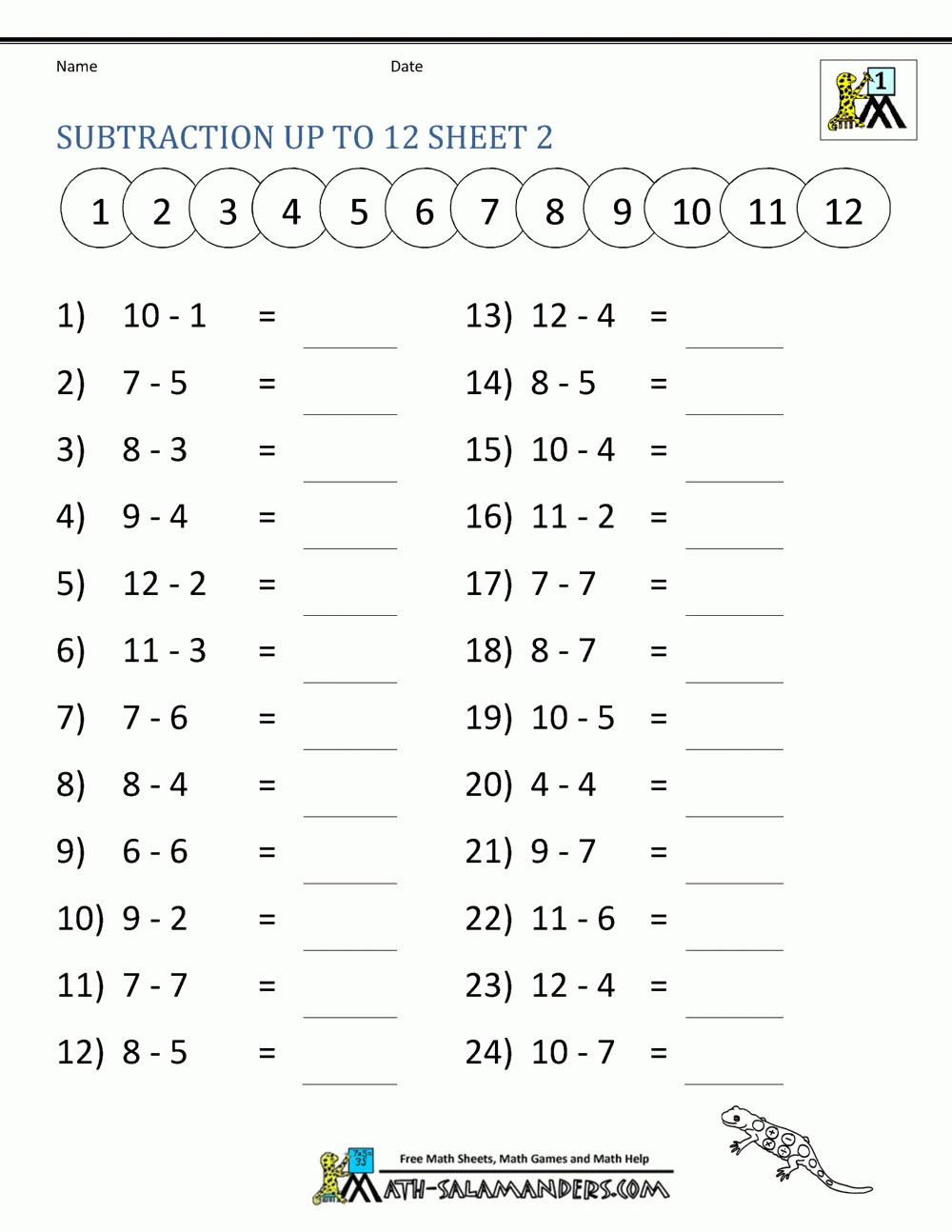 Subtraction Facts Worksheets 1St Grade with Free Printable Mathematics Worksheets