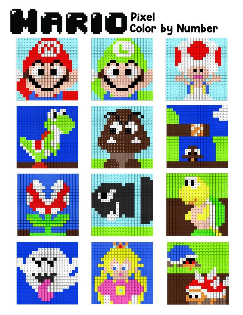 Super Mario Coloring Pages (Free Printable Pixel Colornumber) with regard to Mario Bros Free Printable Pixel Art